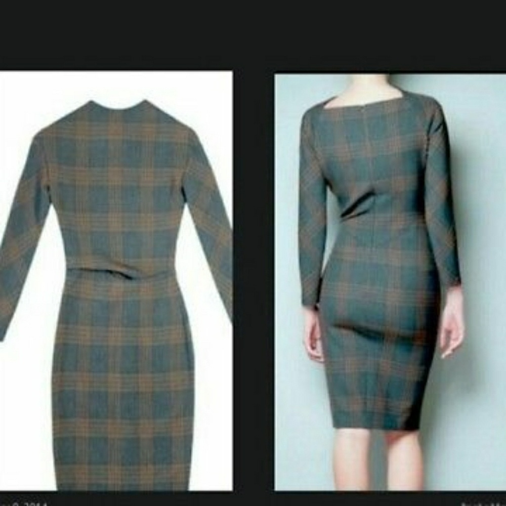 Zara plaid fitted editor midi dress
